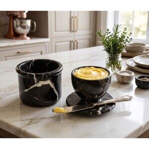 Marble Butter Dish with Lid Handmade Black French Kitchen Butter Crock Keeper